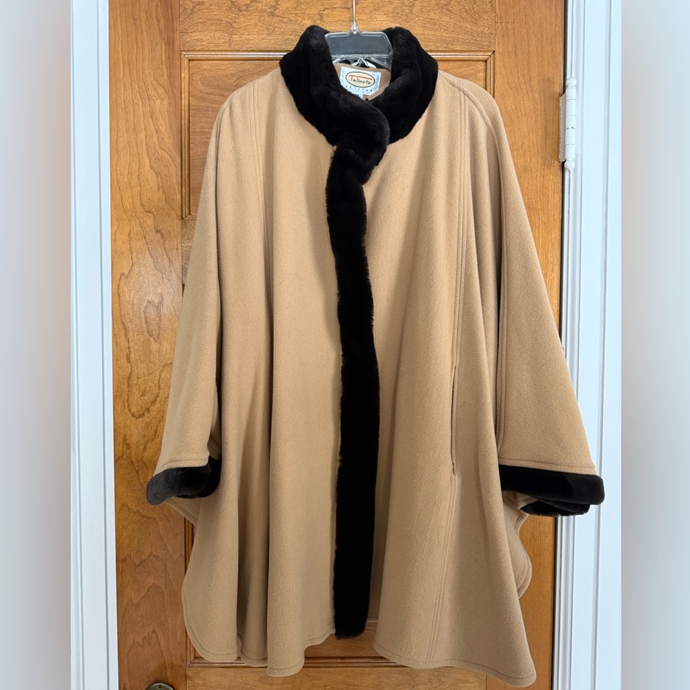 Talbots Tan Cape with Black Accents